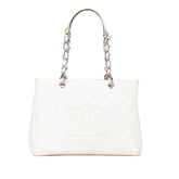 シャネル マトラッセ ココマーク チェーン トートバッグ ショルダーバッグ ホワイト キャビアスキン レディース CHANEL 【中古】